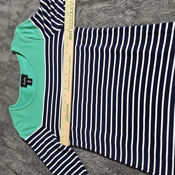 Heyton Dress Blue Green Sweatshirt Long Sleeve Mixed Print Striped Dress Size S - Picture 5 of 6